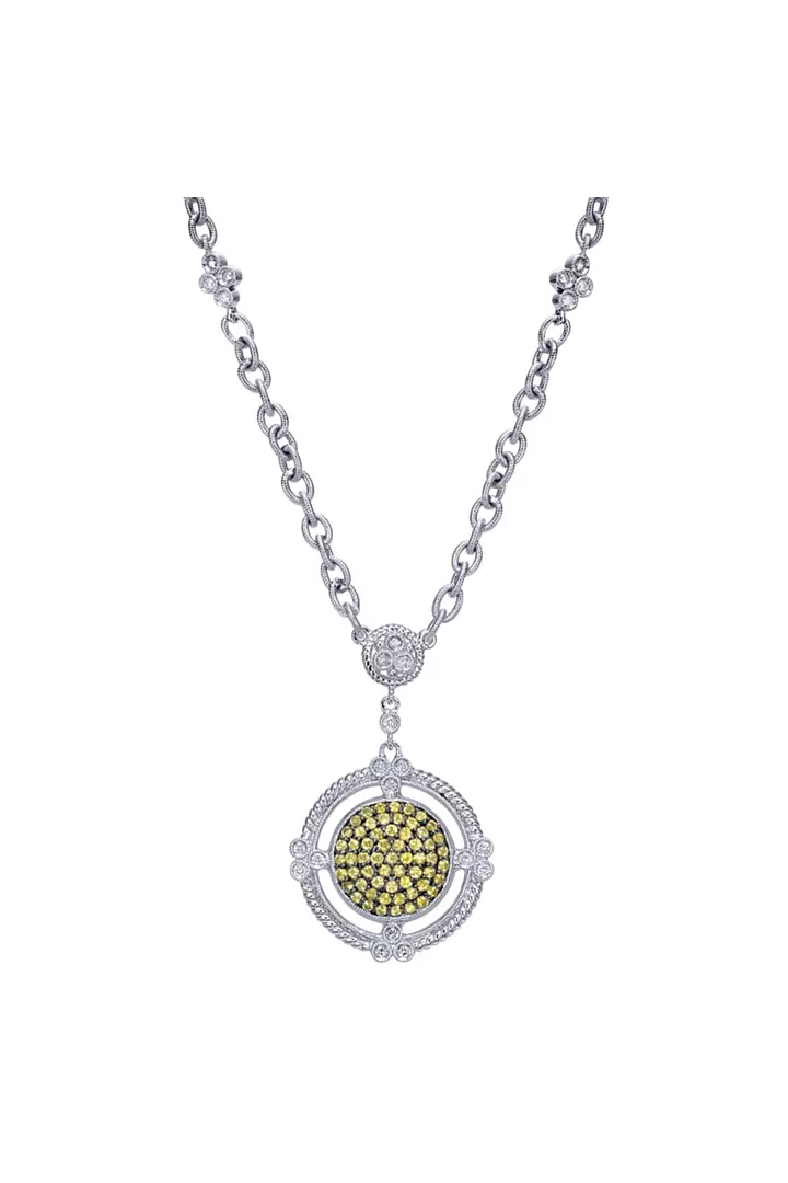 Yellow Sapphires Pave Circle Necklace with Pave Diamonds
