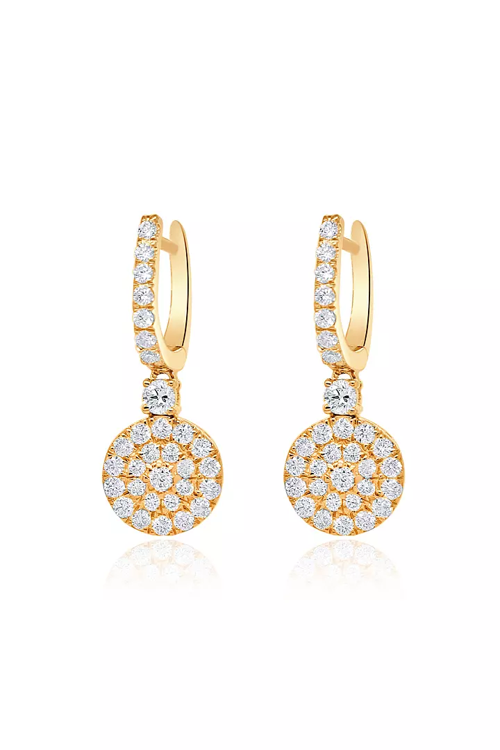 Eco Diamonds Circle Drop Earrings with Pave Disc