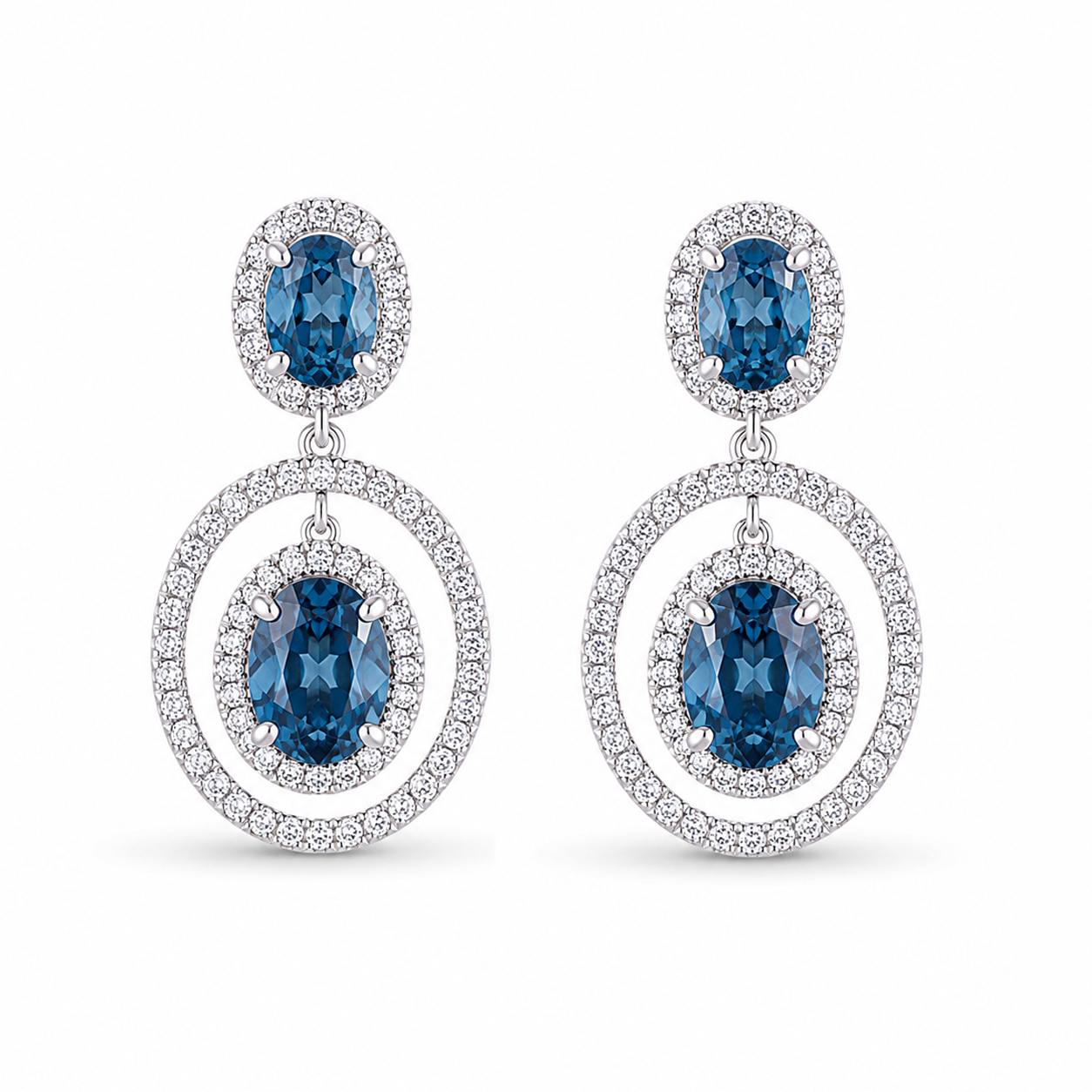 Meridian Blue Diamond Halo Drop Earrings