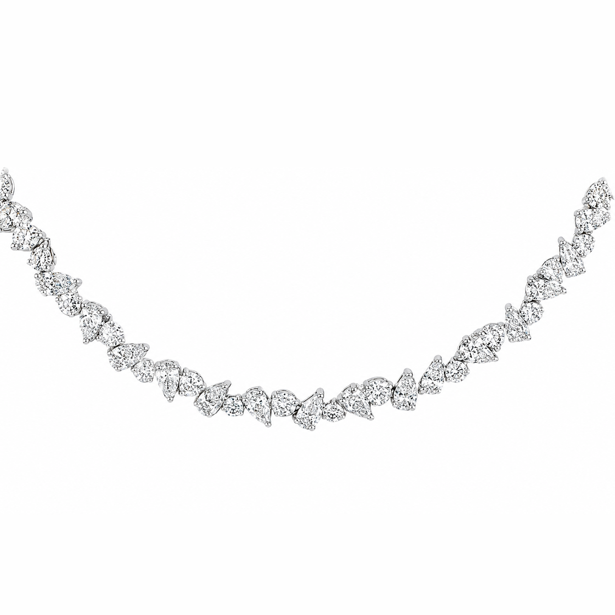 Pear and Round Clusters Eco Diamonds Fancy Tennis Necklace