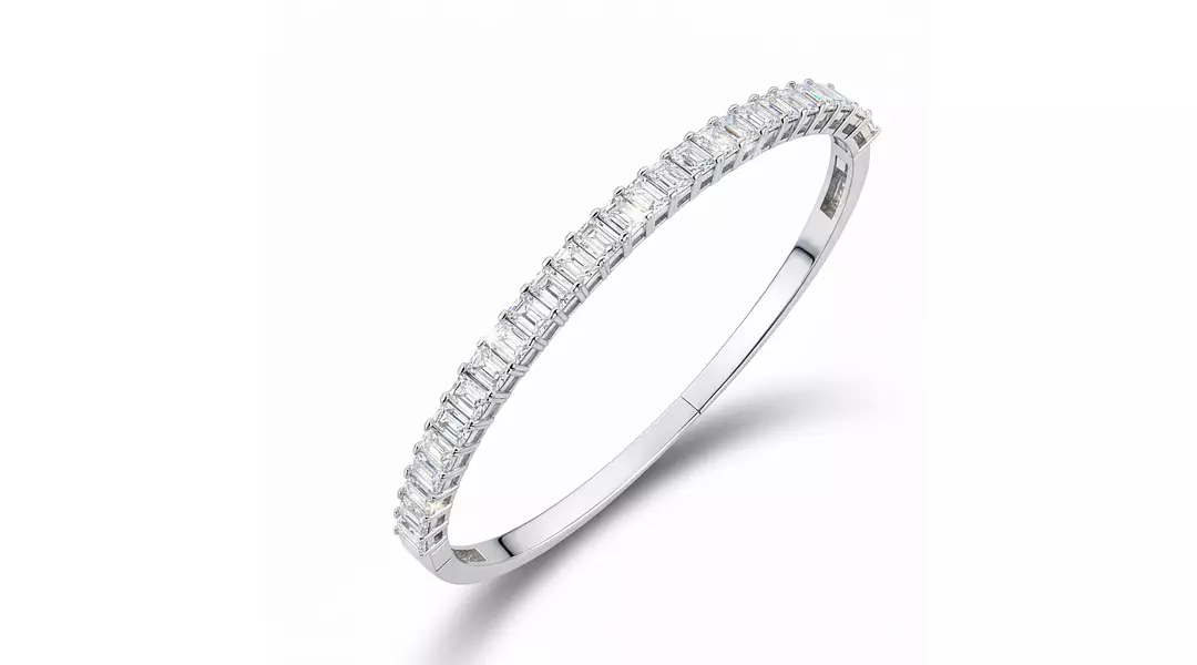 Emerald Shaped Diamond Tennis Bracelet (Bangle)