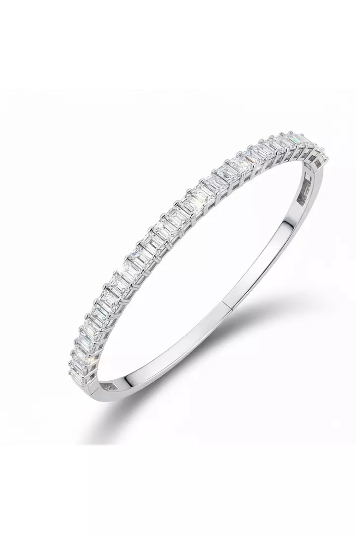 Emerald Shaped Diamond Tennis Bracelet (Bangle)