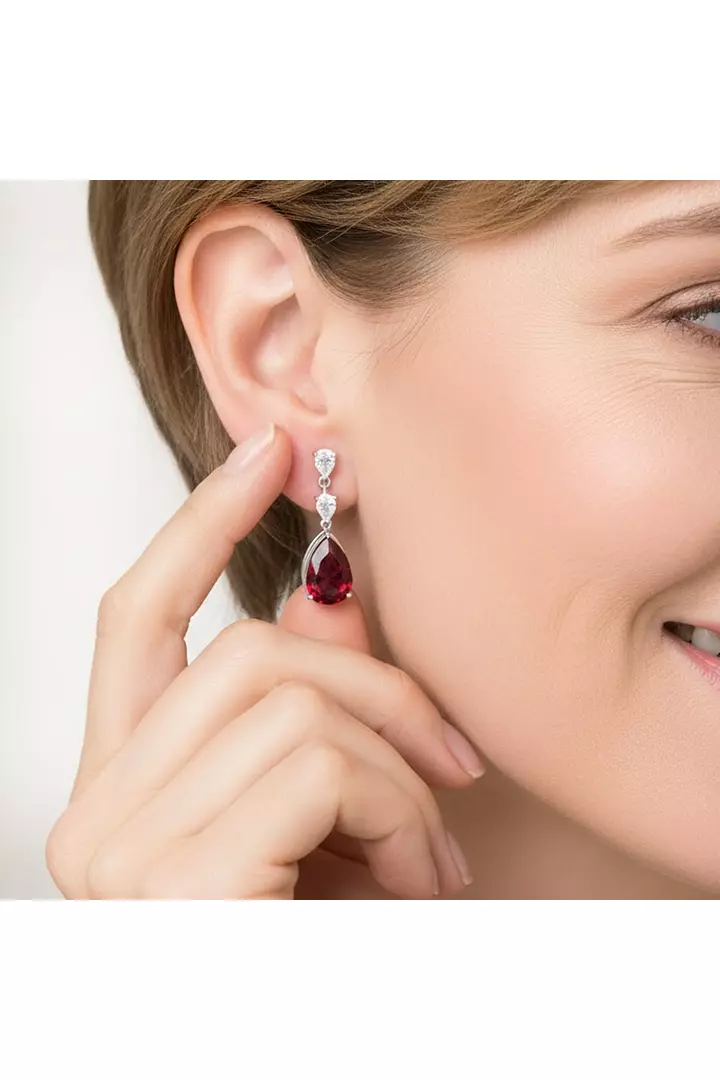 Casino Royal Rubies and Diamonds Pear Shaped Drop Earrings