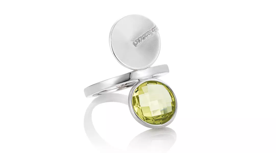 Lime Green Quartz and White Sapphires Cocktail Ring