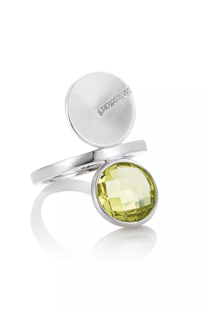 Lime Green Quartz and White Sapphires Cocktail Ring