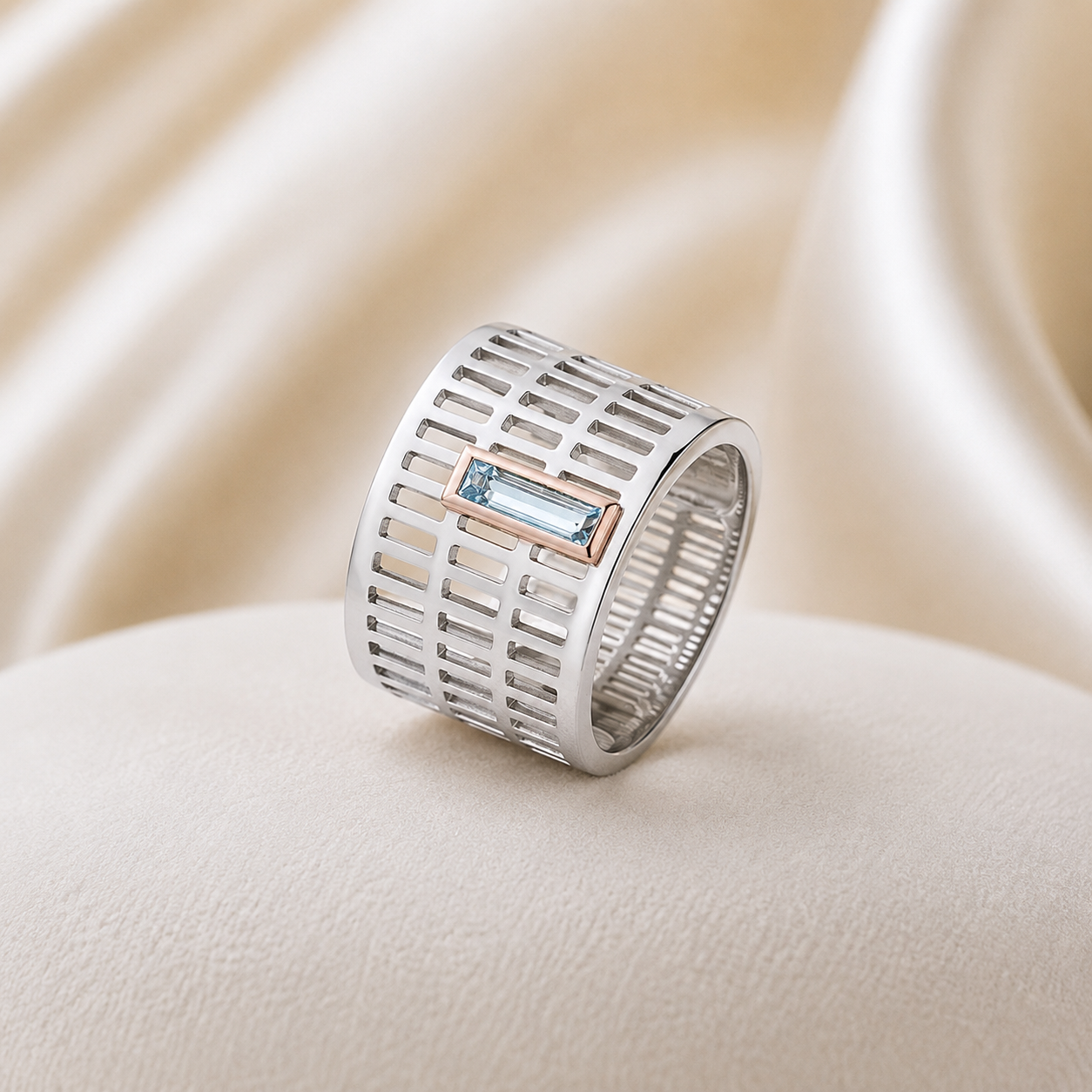 Breuning Contemporary Lattice Design Blue Topaz Ring