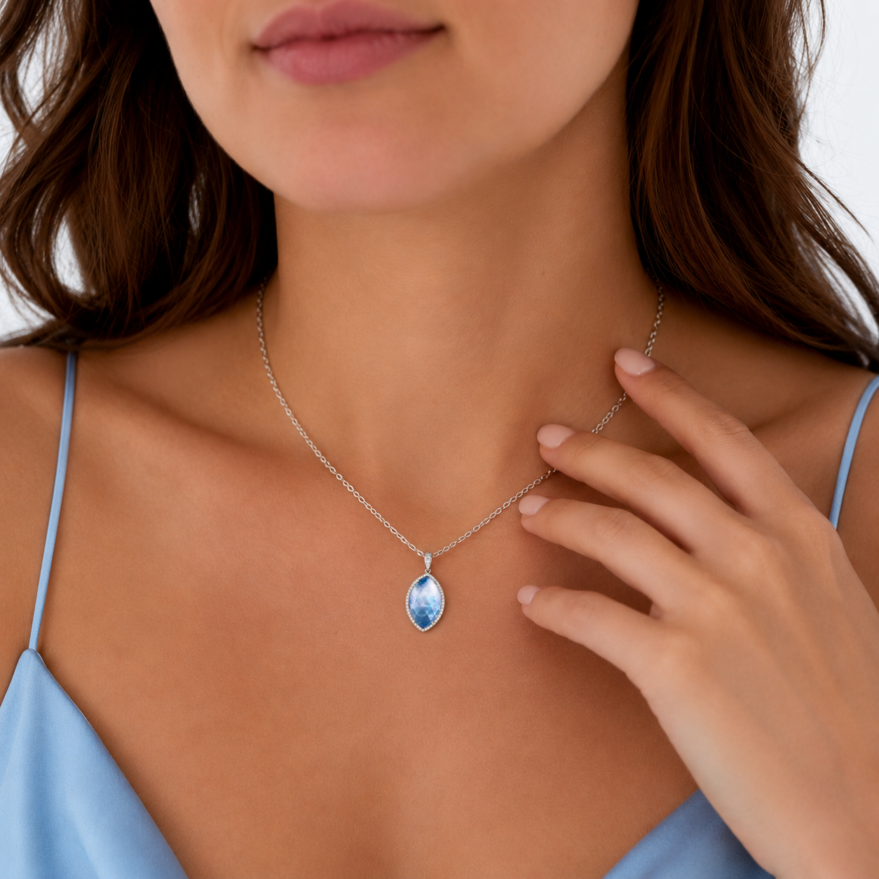 Doves Moonlit Lapis Marquise Pendant