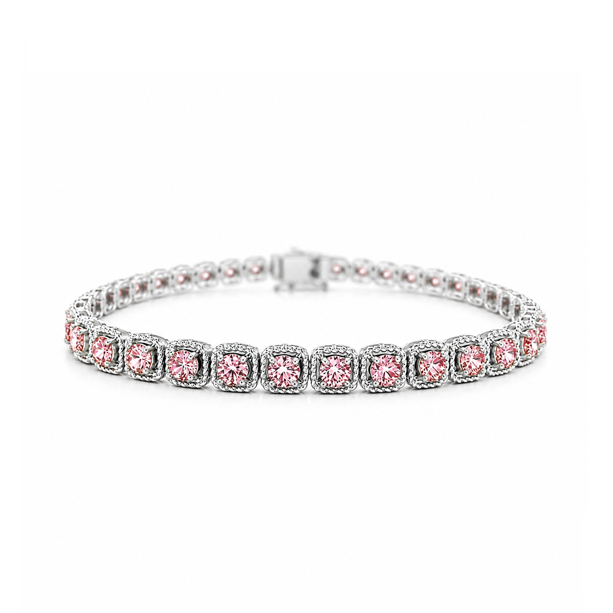 Pink Diamonds Cushion Milgrain Tennis Bracelet