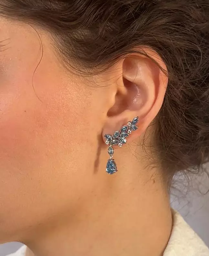 Blue and White Eco Diamonds Wing Drop Earrings