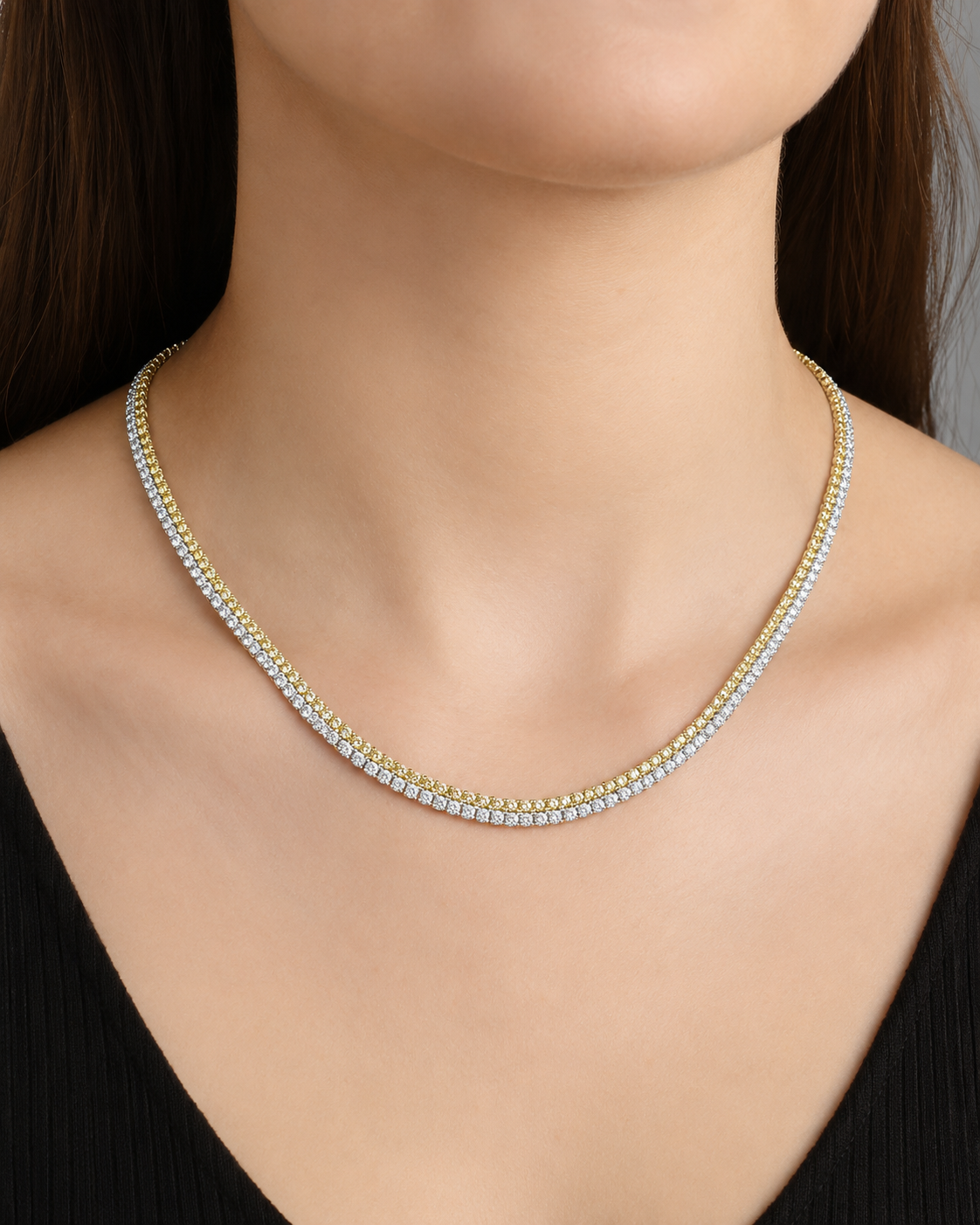 Fancy Yellow Eco Diamonds Double Tennis Necklace