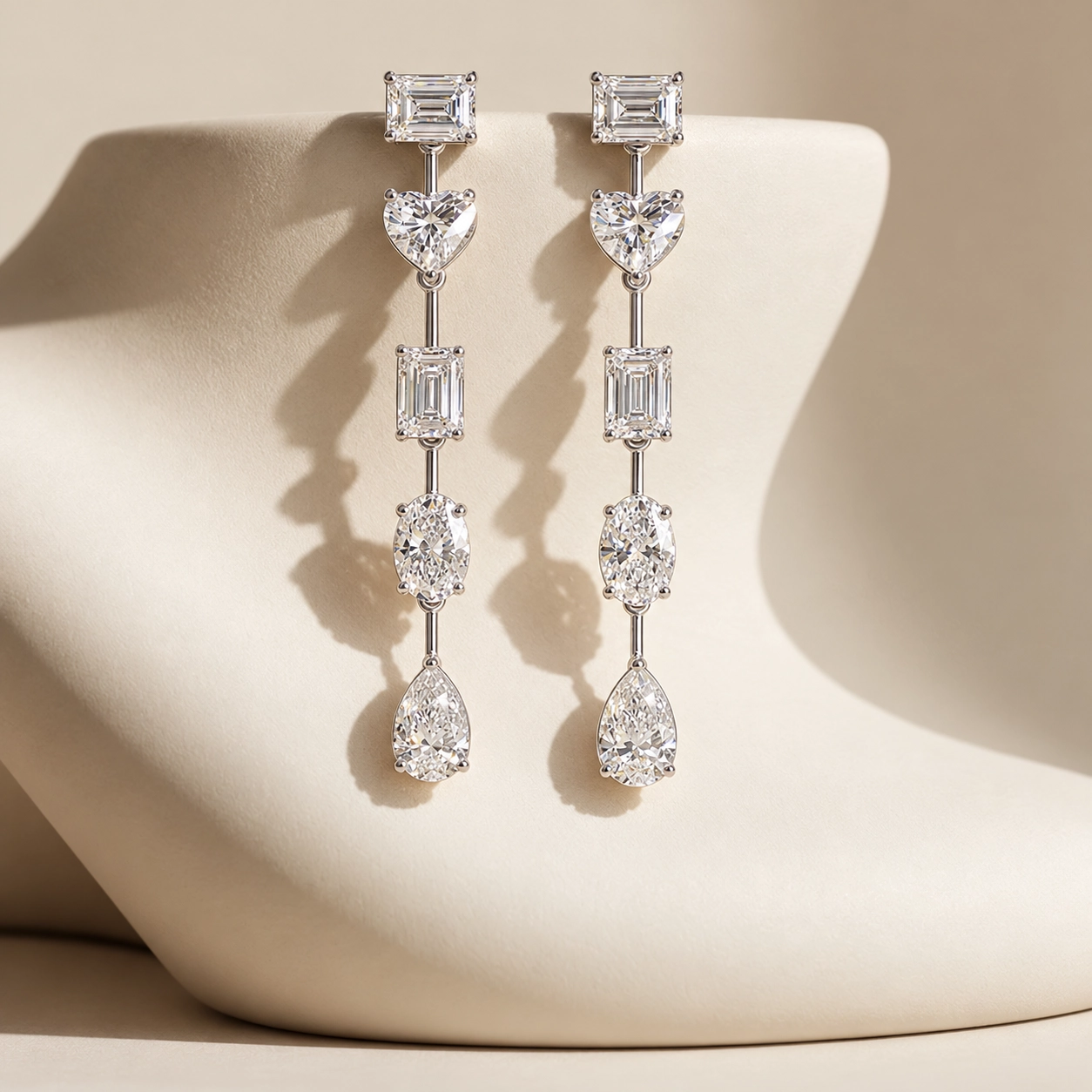 Vivian Mixed Cut Diamond Linear Drop Earrings