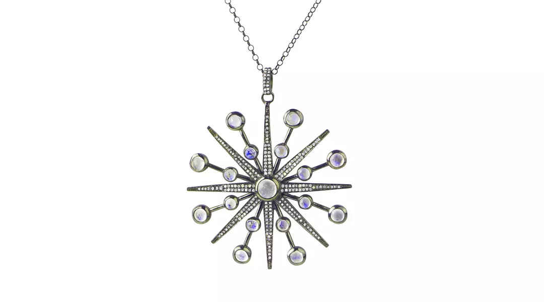 Moonstones and Black Rhodium Sunburst Pendant