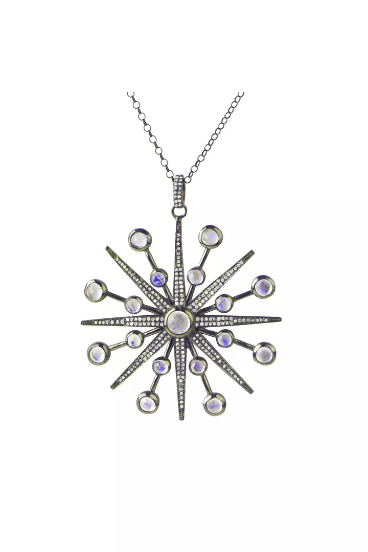 Moonstones and Black Rhodium Sunburst Pendant