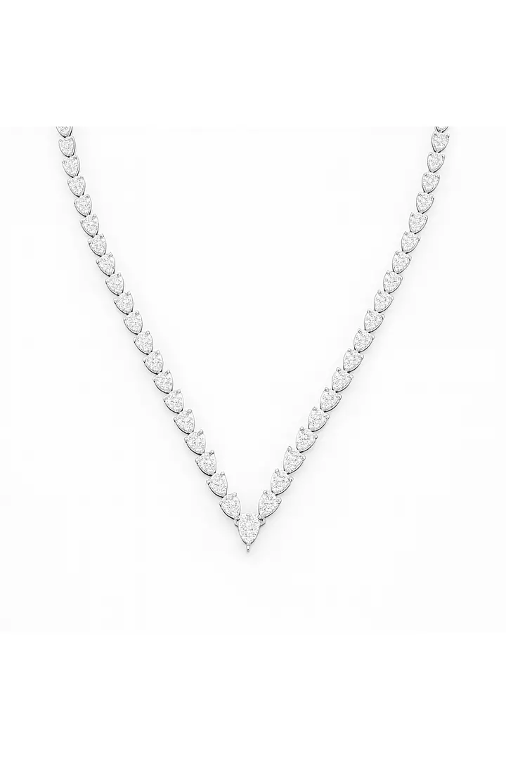 Pear Diamonds V Shaped Tennis Necklace