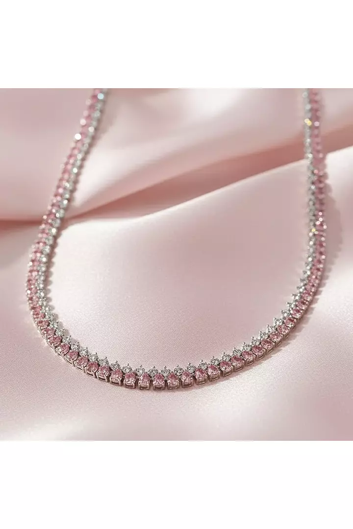 Pink and White Diamonds Double Row Tennis Necklace