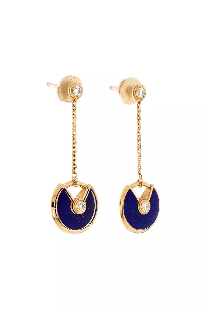 Cartier Amulette Blue Lapis and Diamonds Drop Earrings