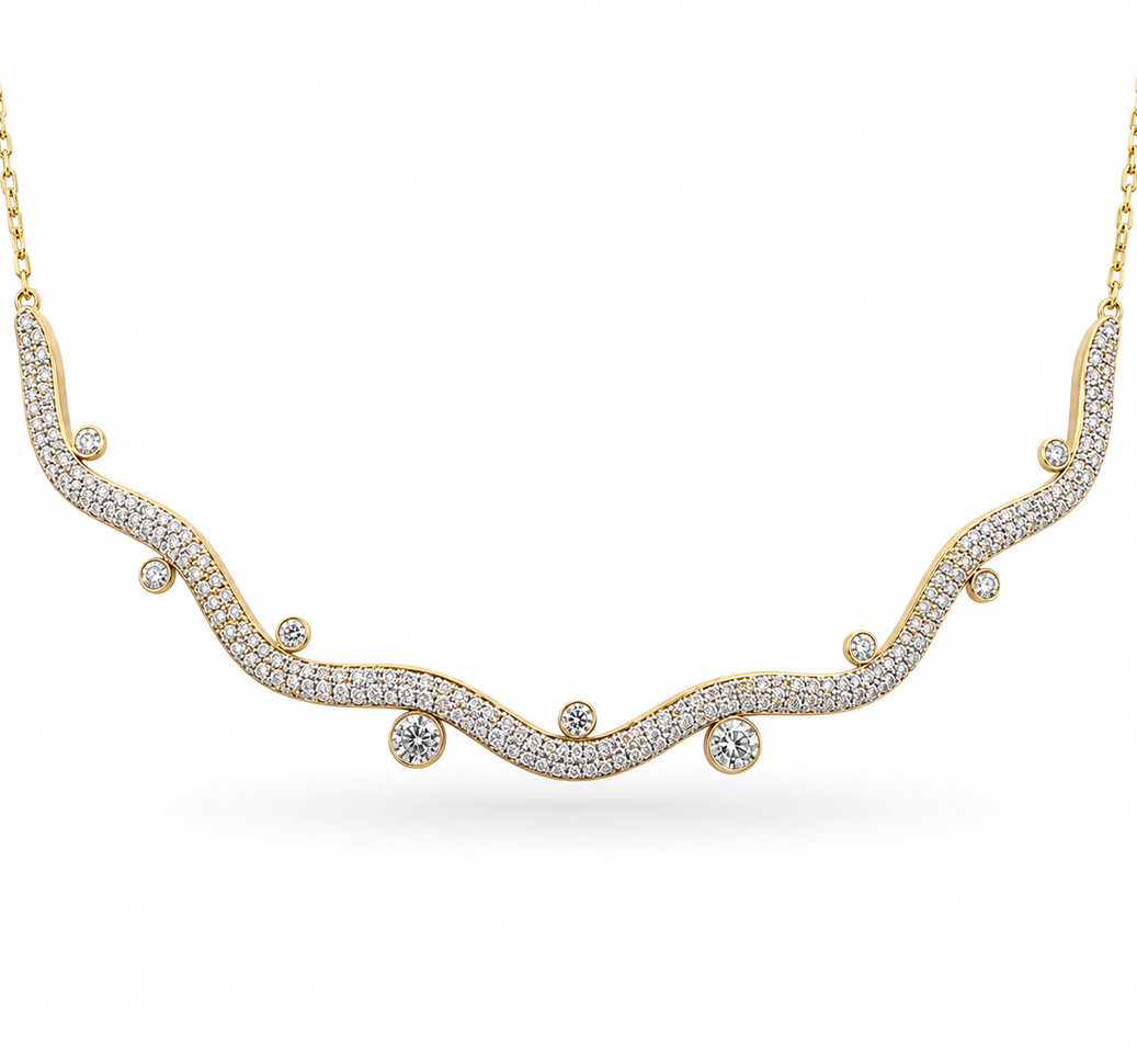 Wave Round Bezel Eco Diamonds Necklace