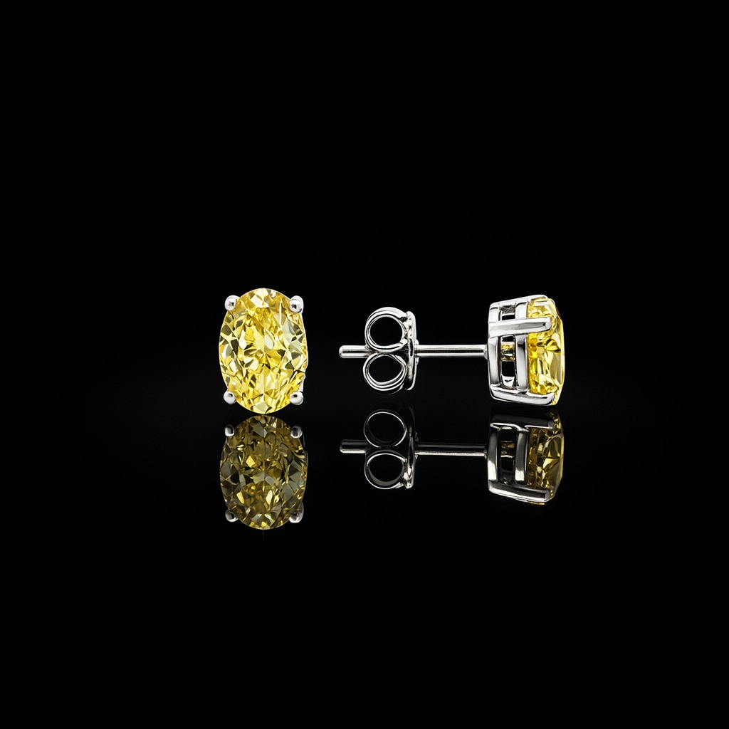 Canary Yellow Oval Shape Eco Diamond Stud Earrings