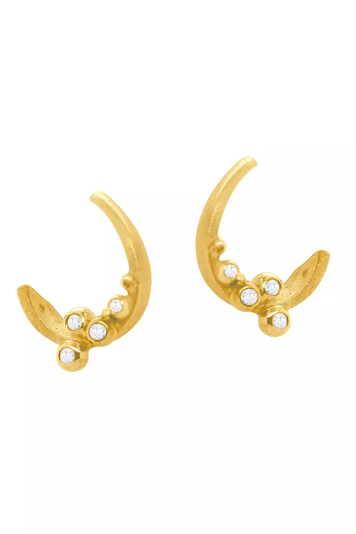 Half Moon Diamond Gold Earrings