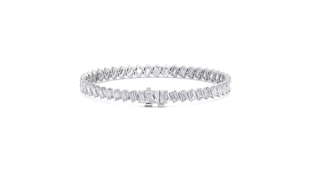 Sideways Emerald Shaped Diamond Tennis Bracelet