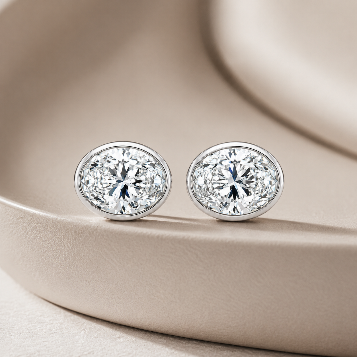 Oval Bezel Eco Diamonds Stud Earrings