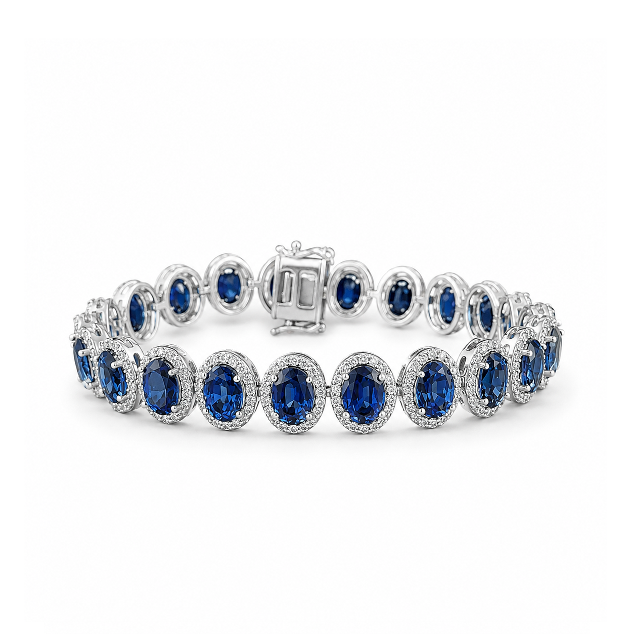 Oval Blue Sapphire Diamond Bracelet