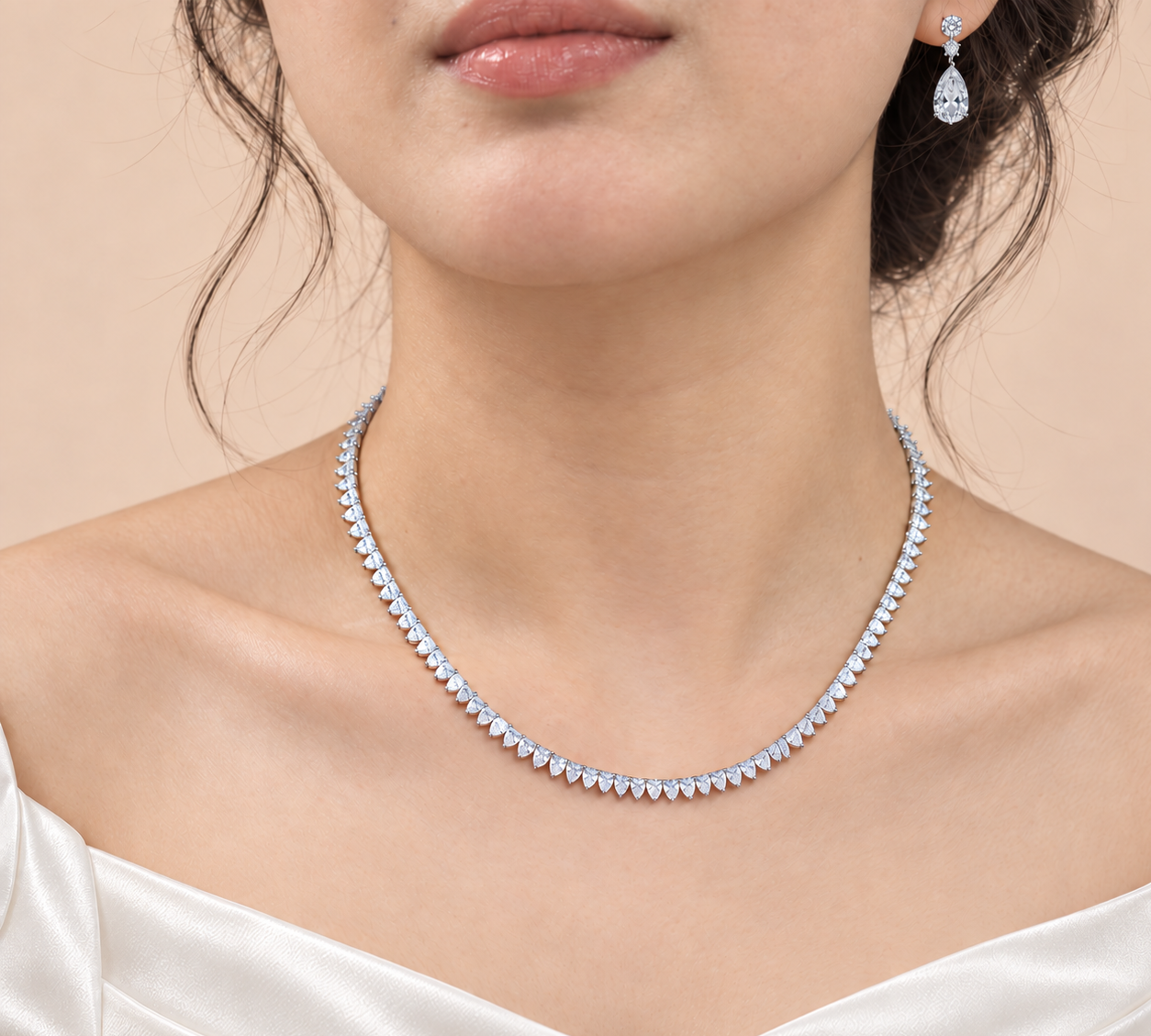 Pear-Shaped Eco Diamond Tennis Necklace