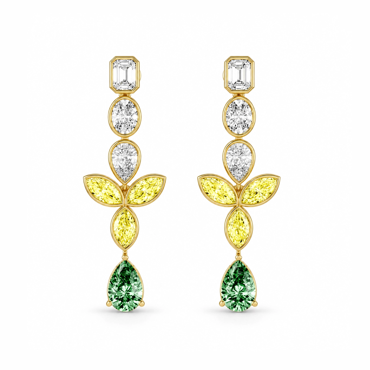 Arabella Yellow and Green Diamond Pear Drop Earrings