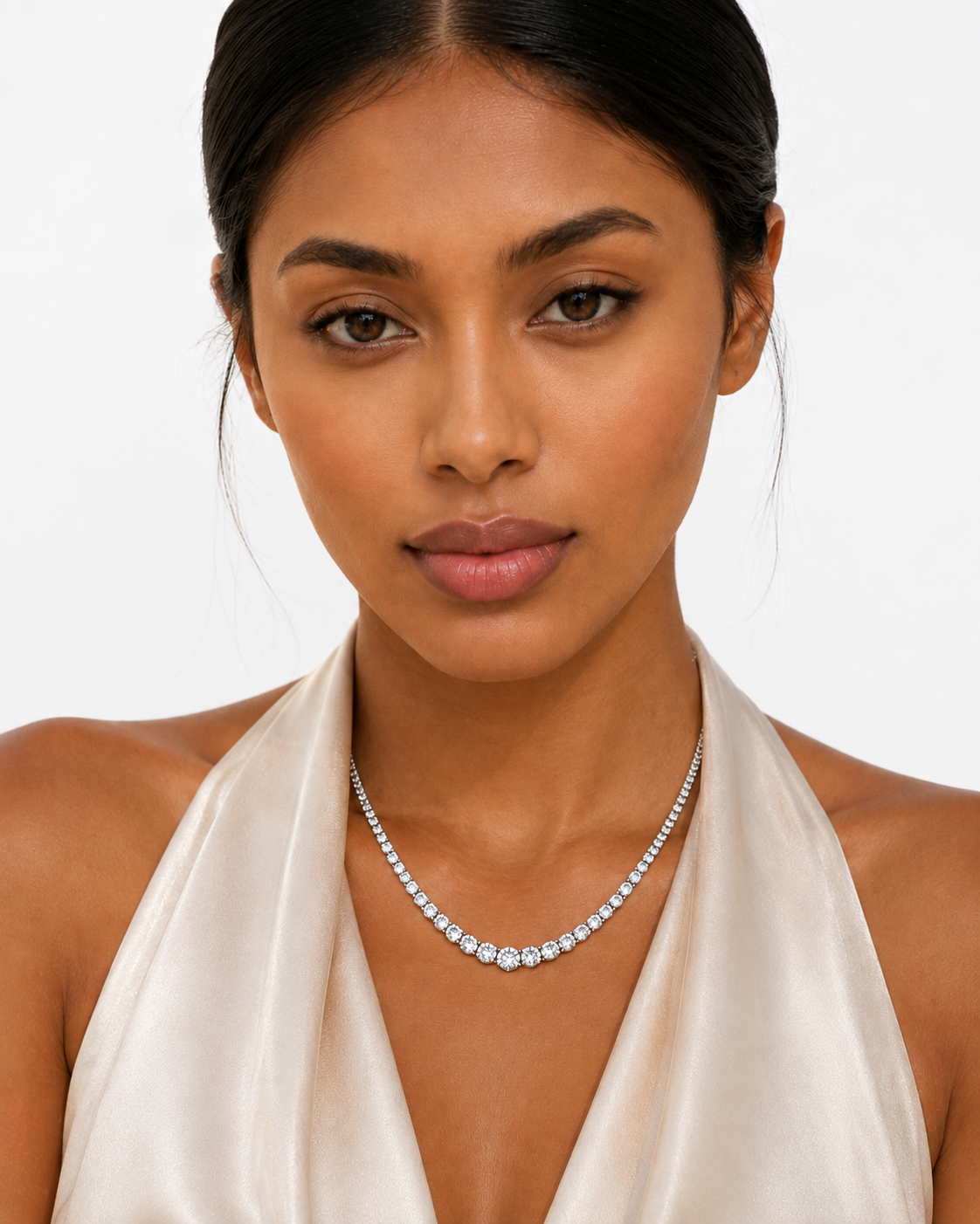 16 carats Grand Riviera Round Diamond Tennis Necklace 4 Prong