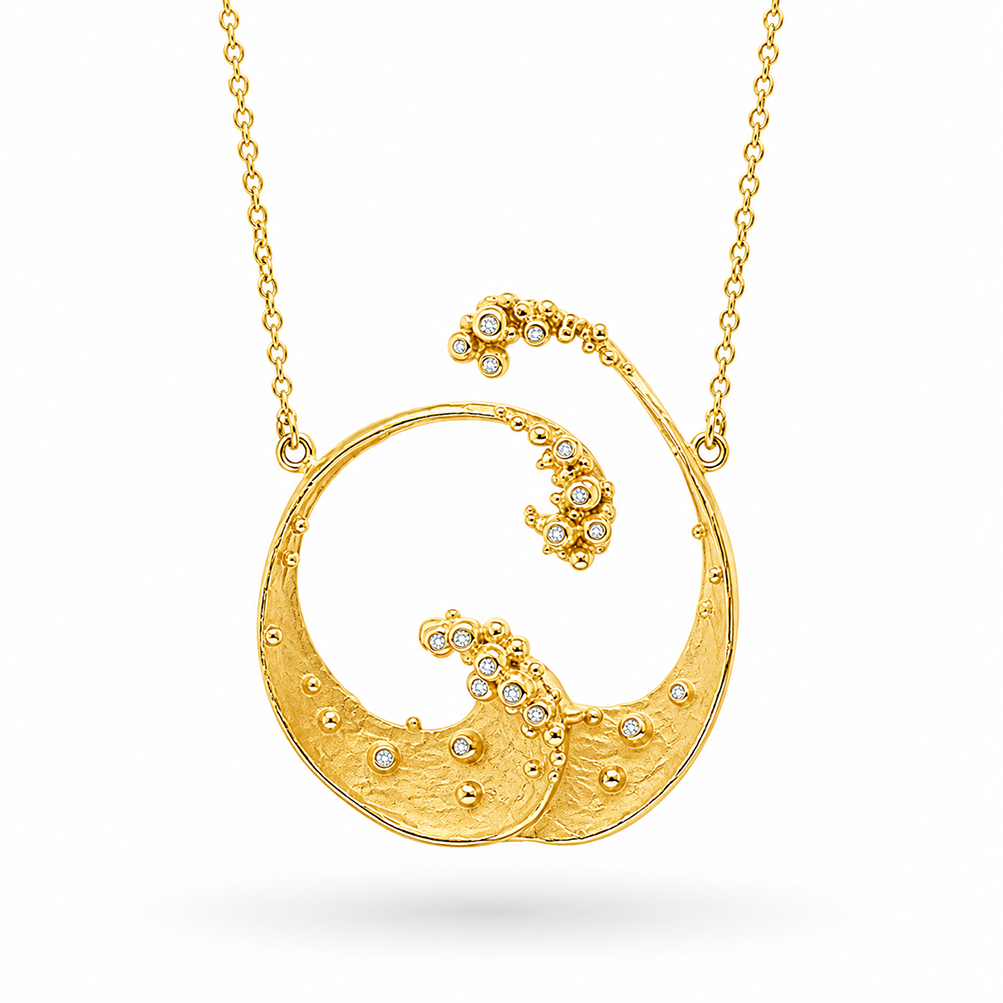 Ocean Waves Yellow Gold Necklace