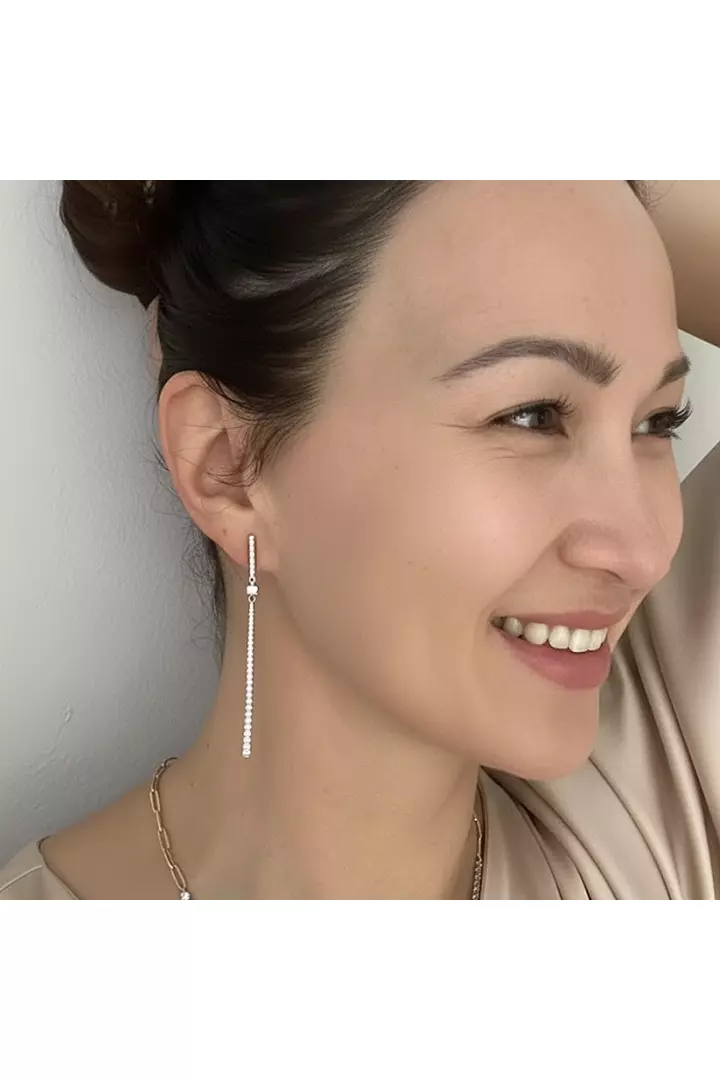 Elongated Flute Diamond Drop Earrings