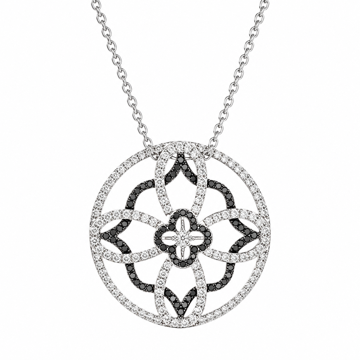 Black and White Diamonds Circle Pendant
