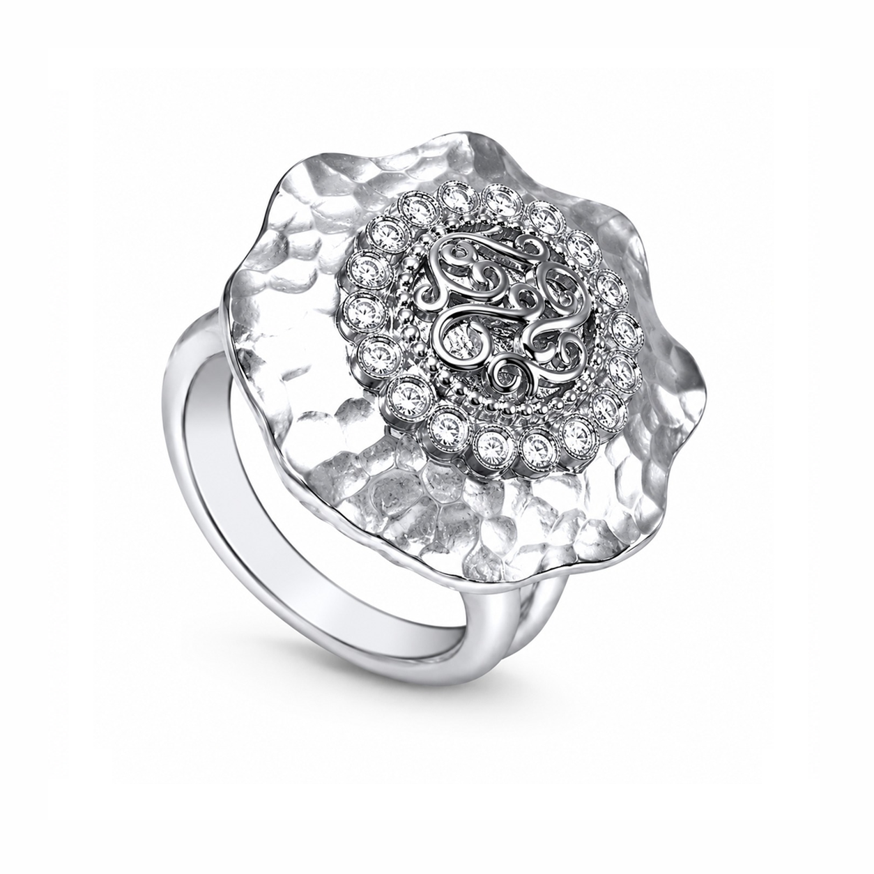 Hammered Finish Diamond Cocktail Ring