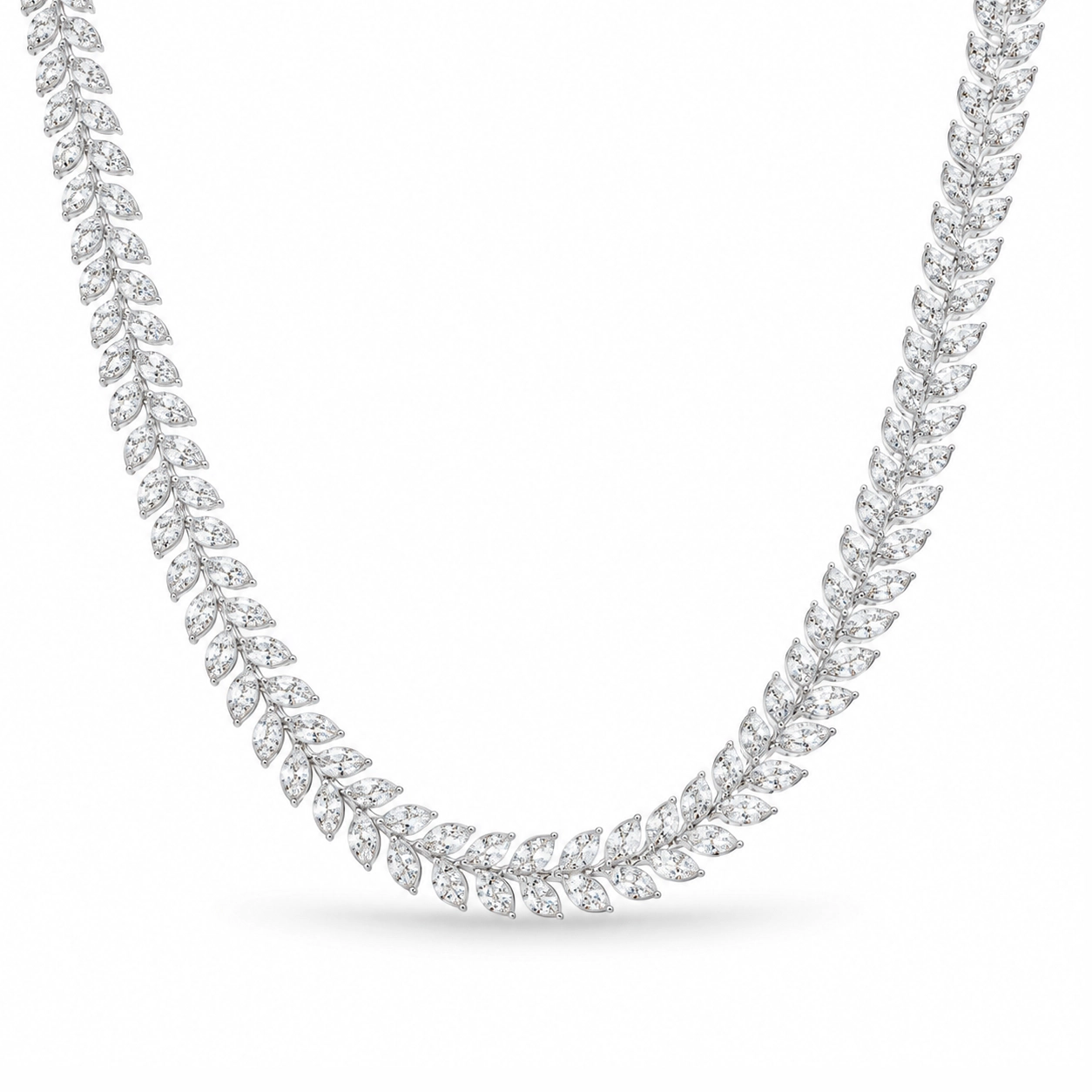 Calliope Herringbone Style Diamond Leaf Tennis Necklace
