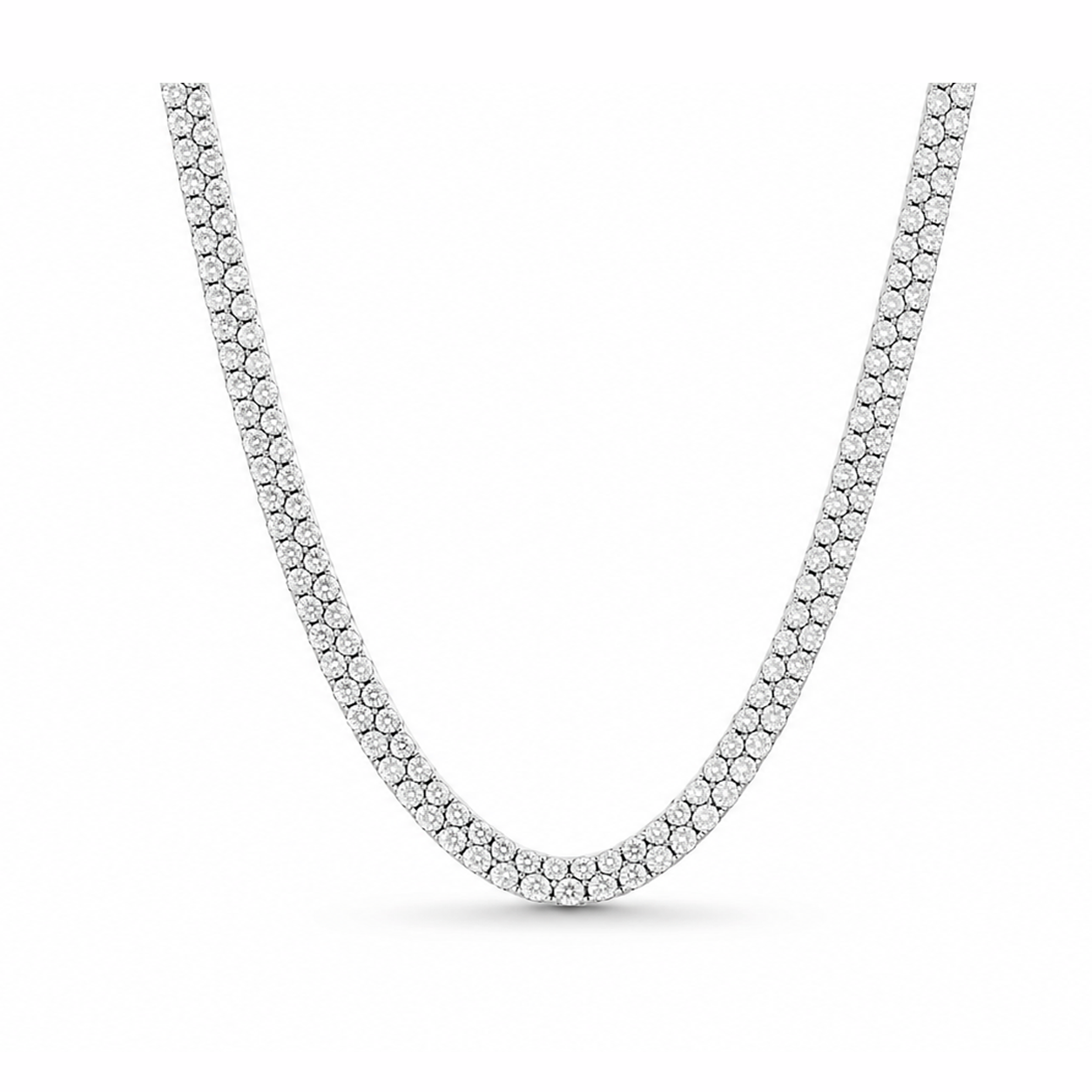 Double Row White Diamonds Tennis Necklace