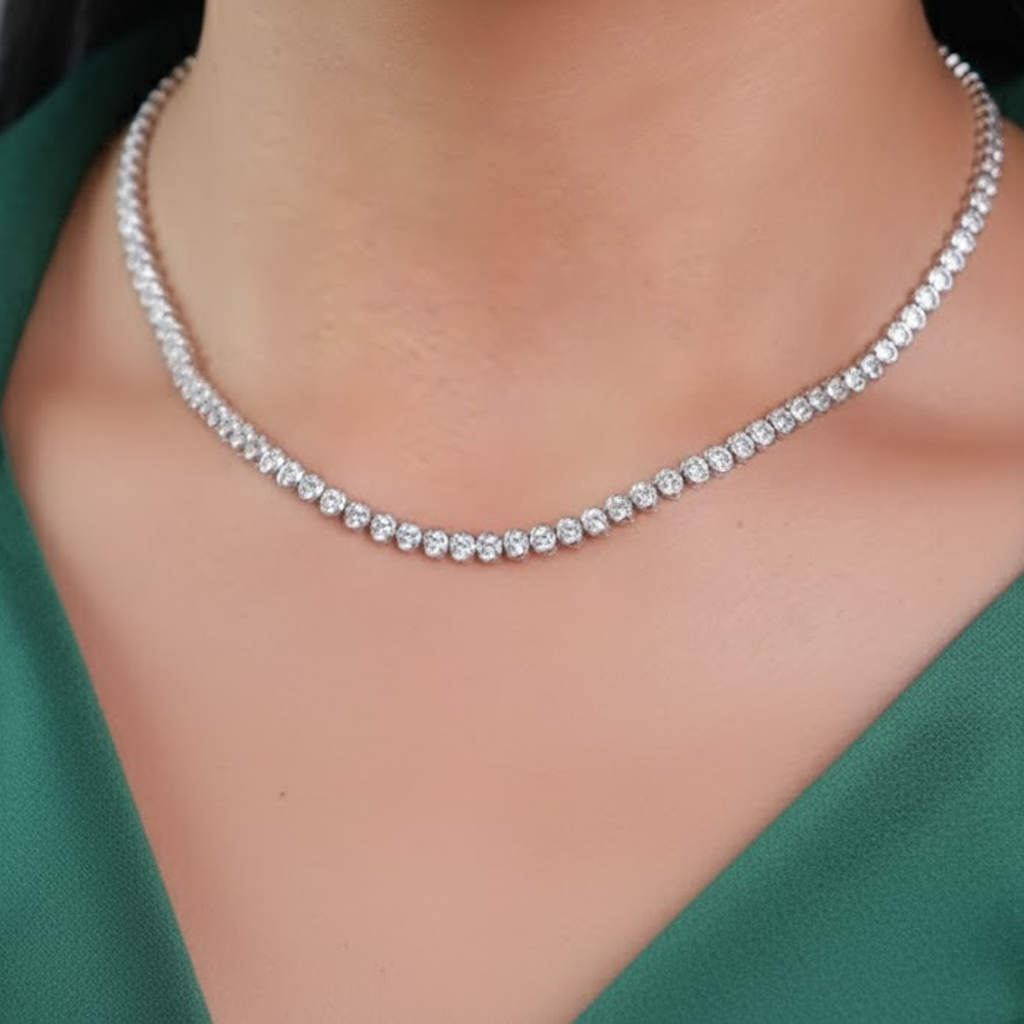 Portofino Oval Shaped Bezel Set Eco Diamonds Tennis Necklace 15 Carats