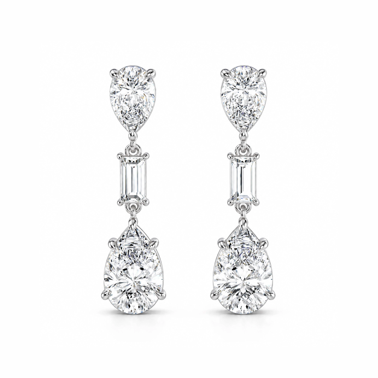 Sherry Pear and Baguette Diamond Drop Earrings