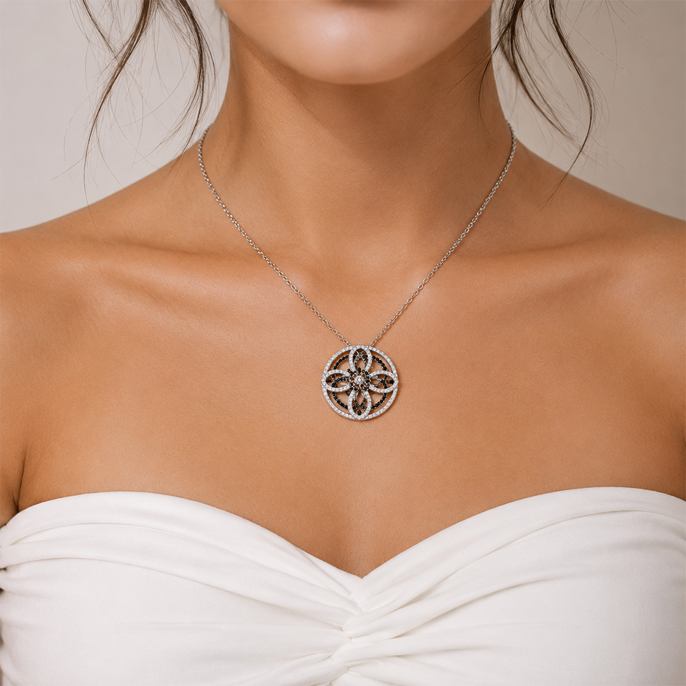 Black and White Diamonds Circle Pendant