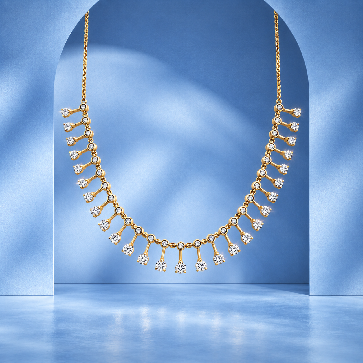 Lucia Bezel Diamond Fringe Necklace