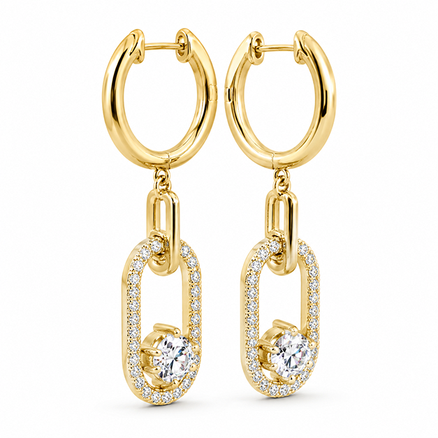 Pave Eco Diamonds Dangle Paperclip Drop Earrings