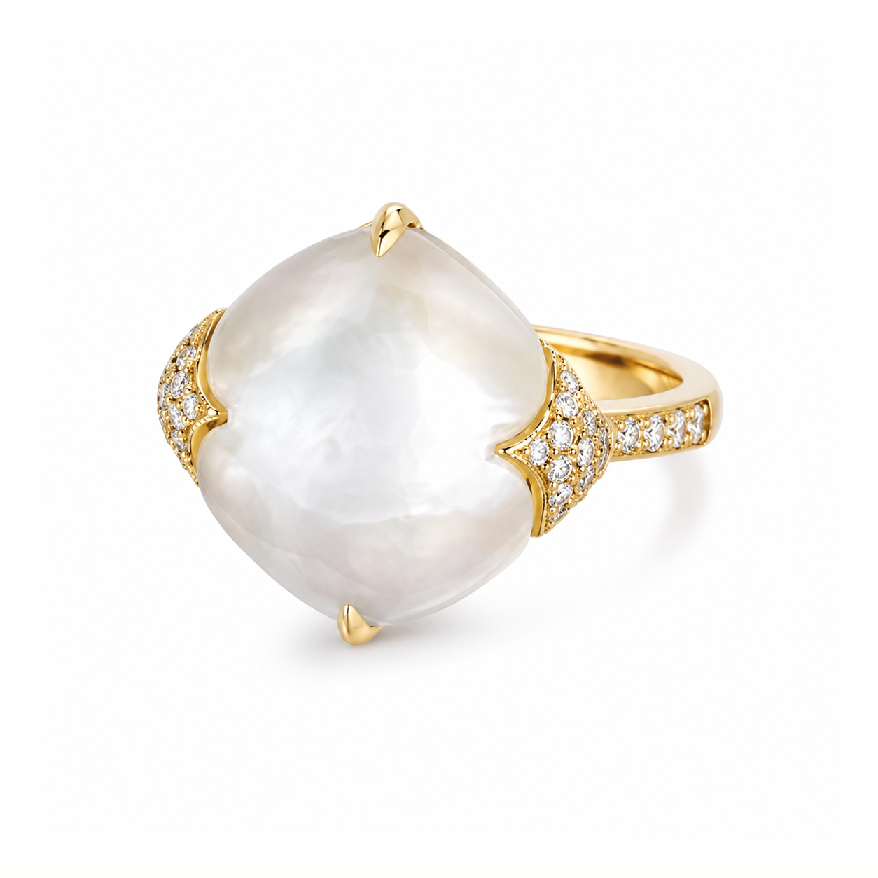 Mother of Pearl, Crystal Quartz and Diamonds Ring