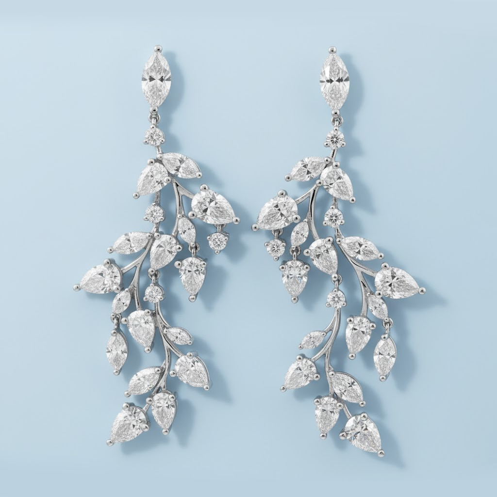 Opulence Leaf Design Eco Diamonds Drop Earrings