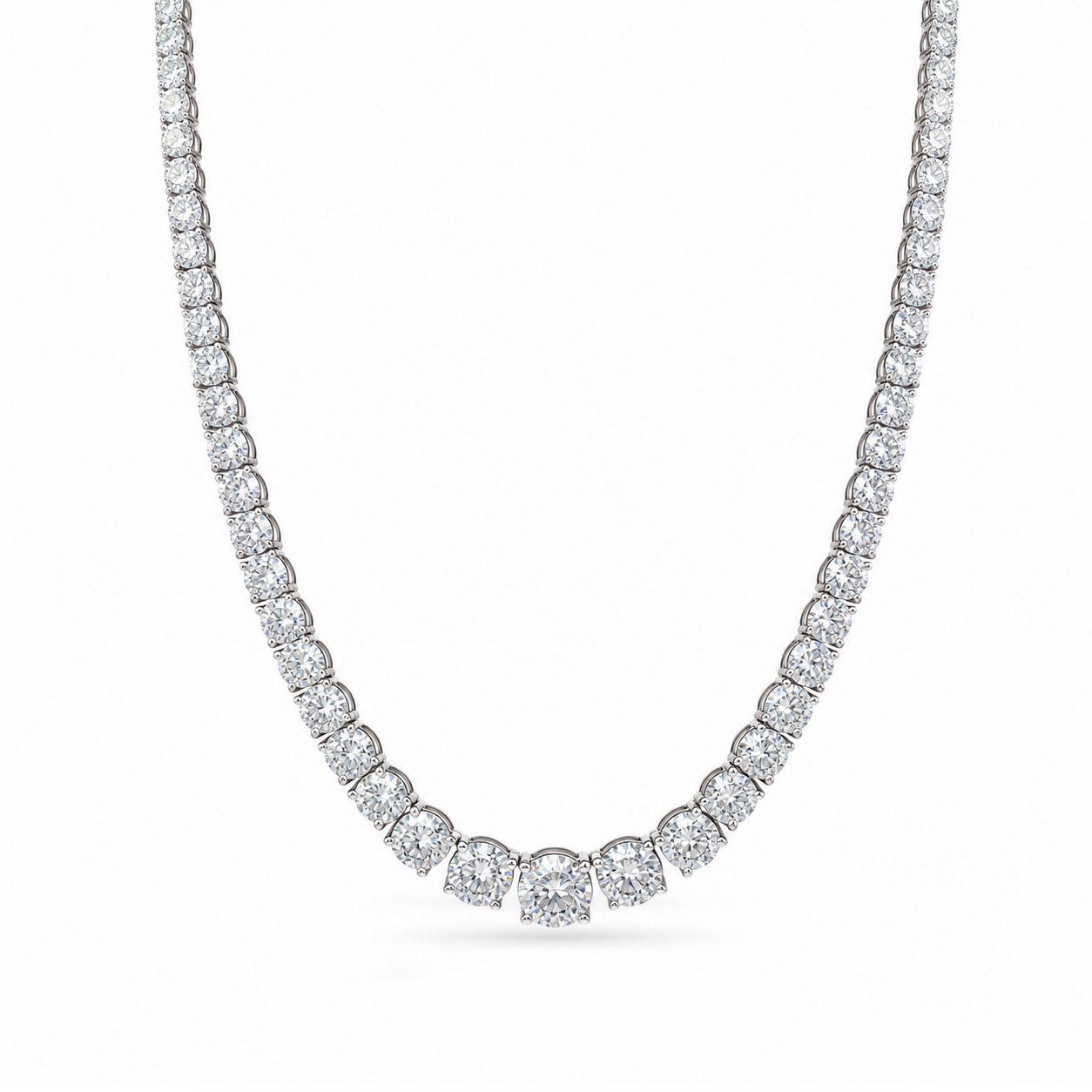 16 carats Grand Riviera Round Diamond Tennis Necklace 4 Prong