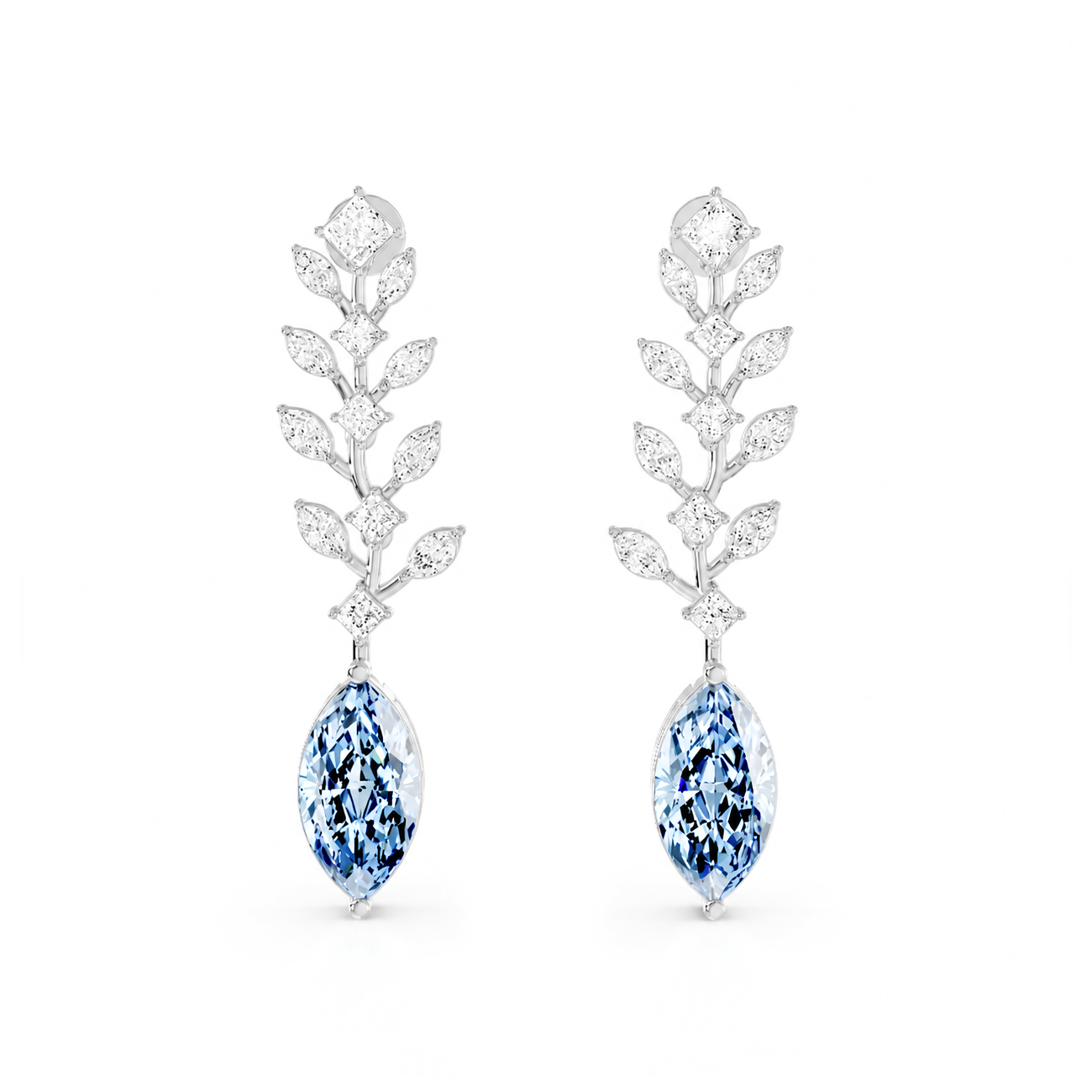 Calico White and Blue Eco Diamonds Drop Earrings