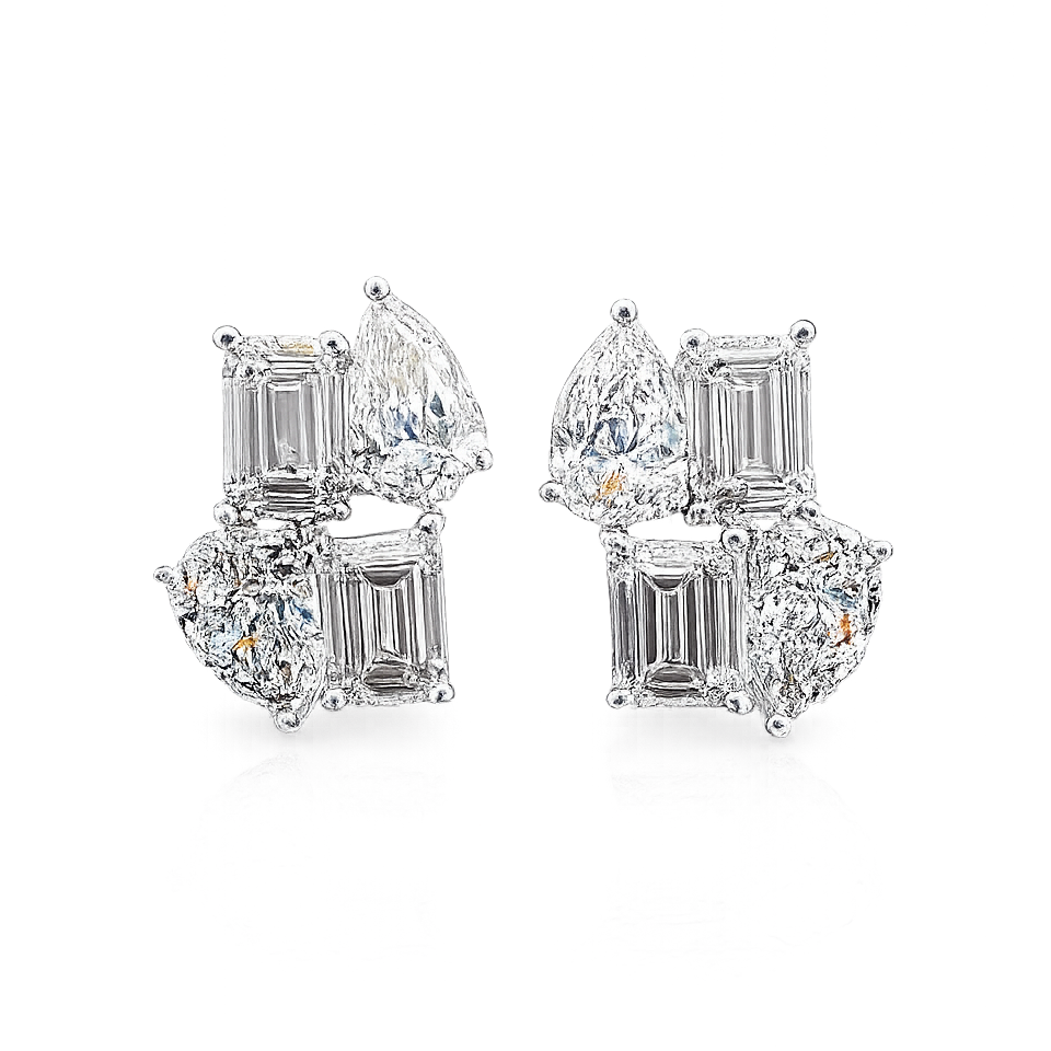 Modern Cluster Pear and Emerald Shape Eco Diamonds Earrings