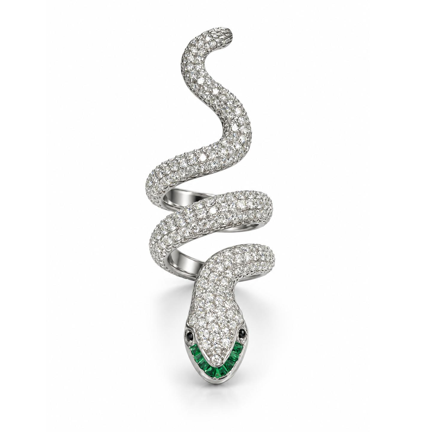 Snake Green and White Pave Diamonds Cocktail Ring