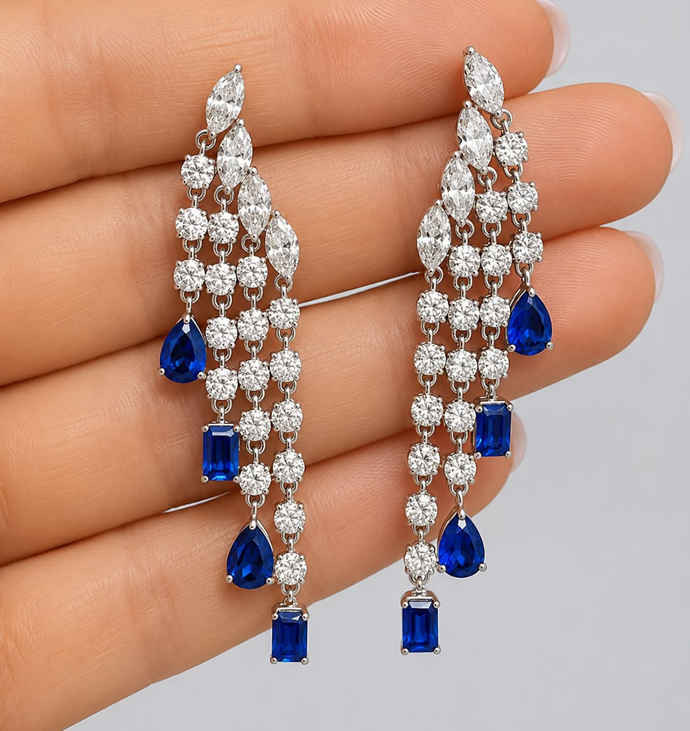 Regalia Cascading Eco Sapphires and Eco Diamonds Drop Earrings
