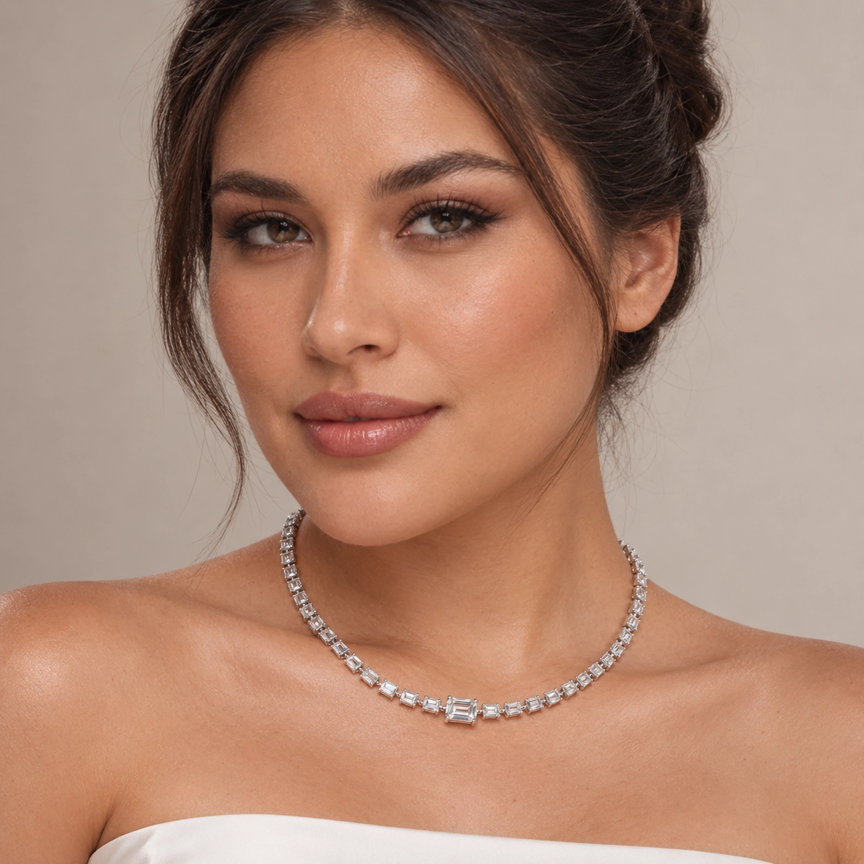 Classic Emerald-Cut Diamond Tennis Necklace