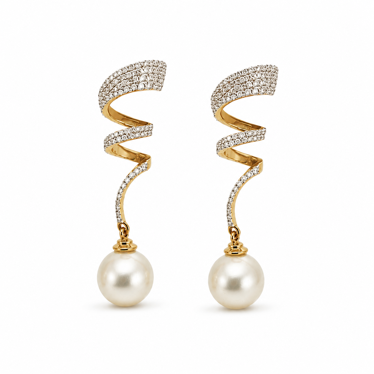 Spiral Eco Diamonds Pearl Drop Earrings
