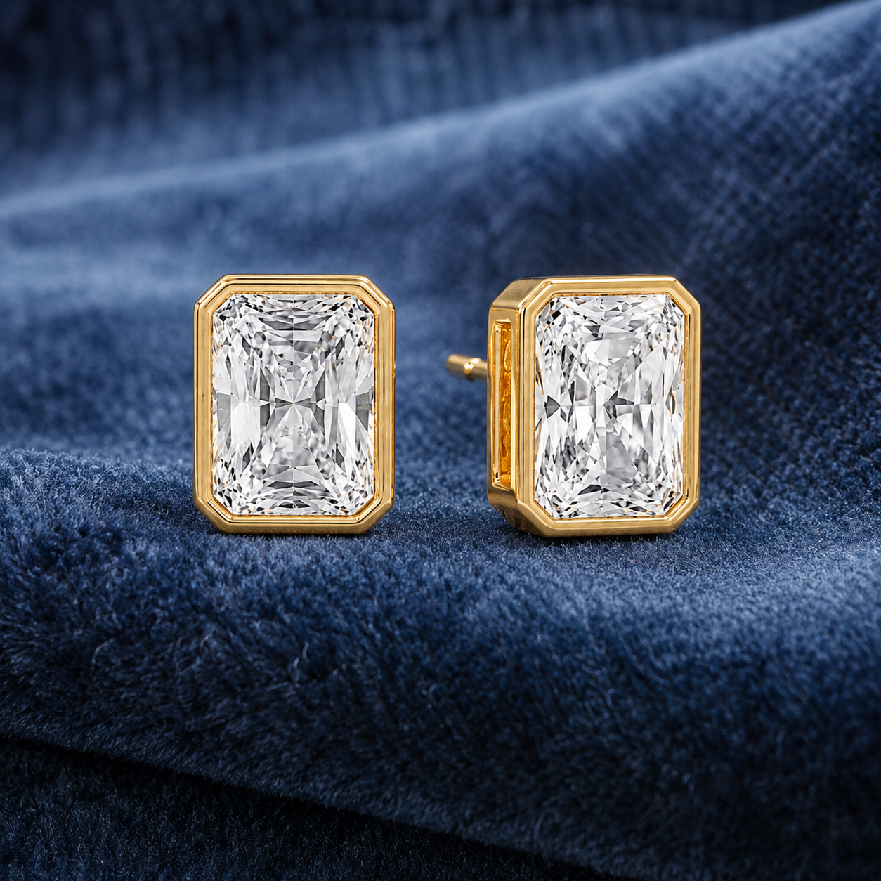 Radiant Bezel Emerald Eco Diamonds Earrings